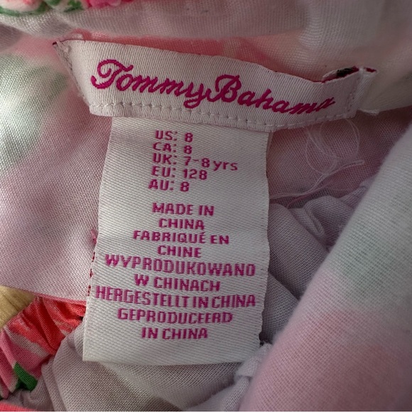 Tommy Bahama Dress Girls Sz 8 Hawaiian Floral Parrots Tropical Bird Crochet Trim - Picture 3 of 11